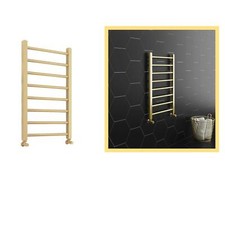 800 x 500mm Brushed Brass Straight Heated Towel Rail  Bathroom Ladder Round Bars