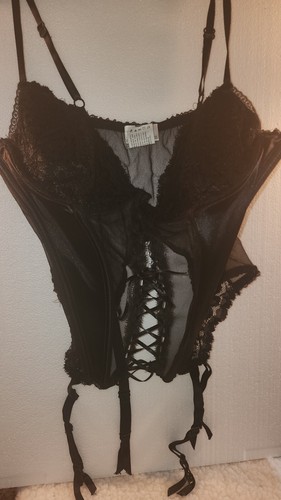 Secret Treasures Black Lace Up Front Corset Featherbone Sides Underwire Large - Picture 3 of 3