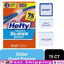 Slider Freezer Bags 75 Count Quart Size Food Storage BPA-Free Zip Closure New