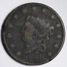 1820 Coronet Head Large Cent FINE DETAILS E106 QMF