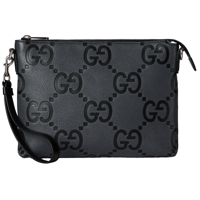 GUCCI $2300 Grey/Black Medium Jumbo GG Leather Crossbody Bag New