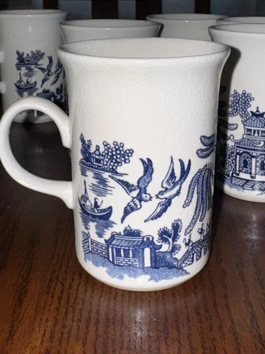 Vintage Churchill Blue Willow Coffee Hot Cocoa Tea Mug Made in England Set Of 6
