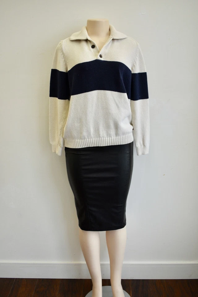 Suéter adolescente Massimo Dutti bege listra azul algodão tamanho 13-14 à venda - Imagem 4 de 4