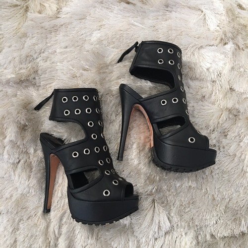 black spiked platform heels