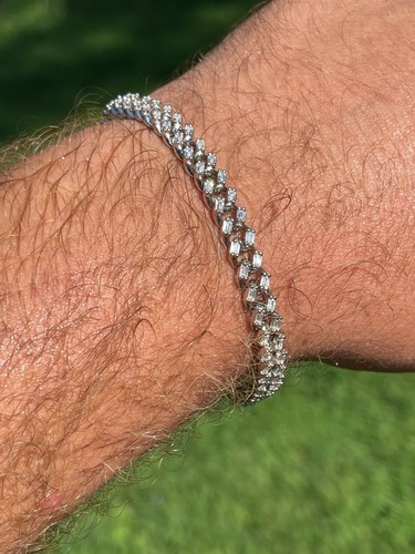 Real 925 Sterling Silver 6mm Iced Miami Cuban Bracelet Hip Hop Baguette CZ - Picture 14 of 14