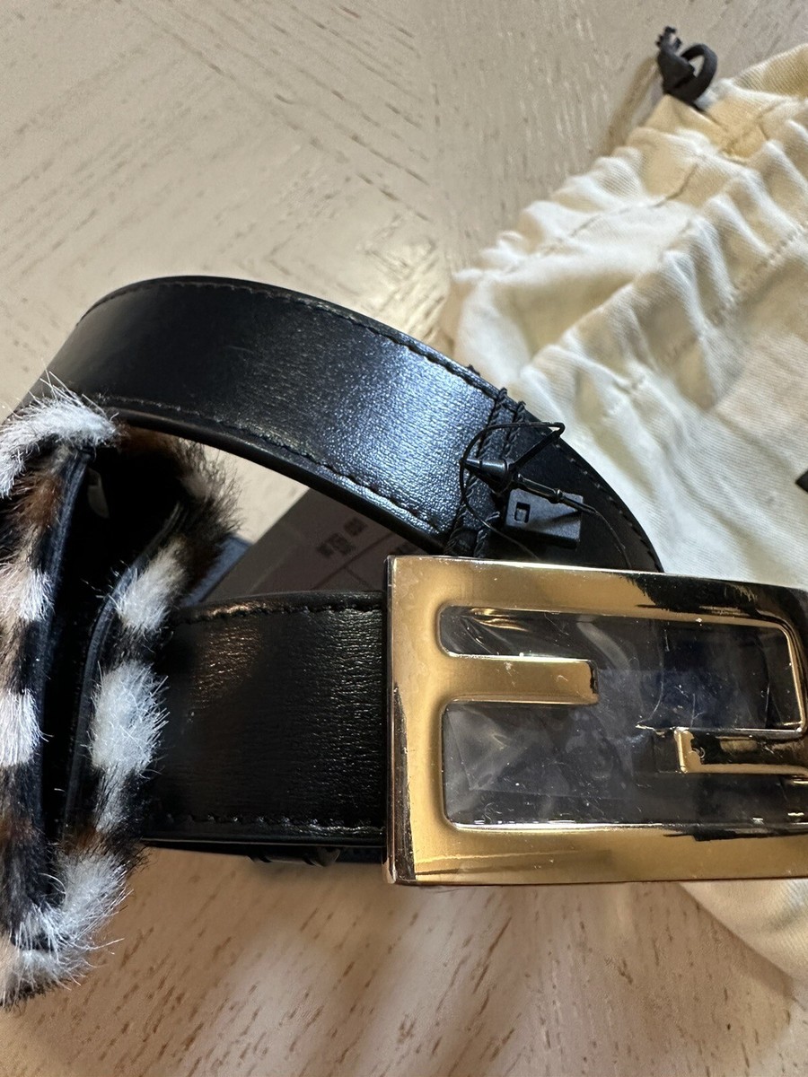 New $920 Fendi Womens FF Logo Leather Baguette Belt Black 32  display picture 1
