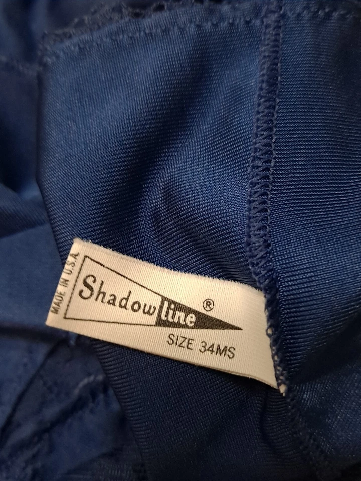 Años 70 SHADOWLINE VINTAGE AZUL RESBALADIZO SUAVE NAILON ENCAJE DESLIZAMIENTO COMPLETO 34 MS Foto 4 de 4