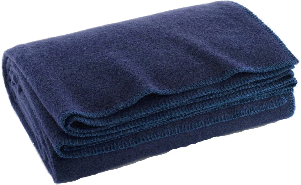 ARMY UNIVERSE Navy Blue Wool Camping Blanket | Warm Winter Survival Blanket 62" x 80"