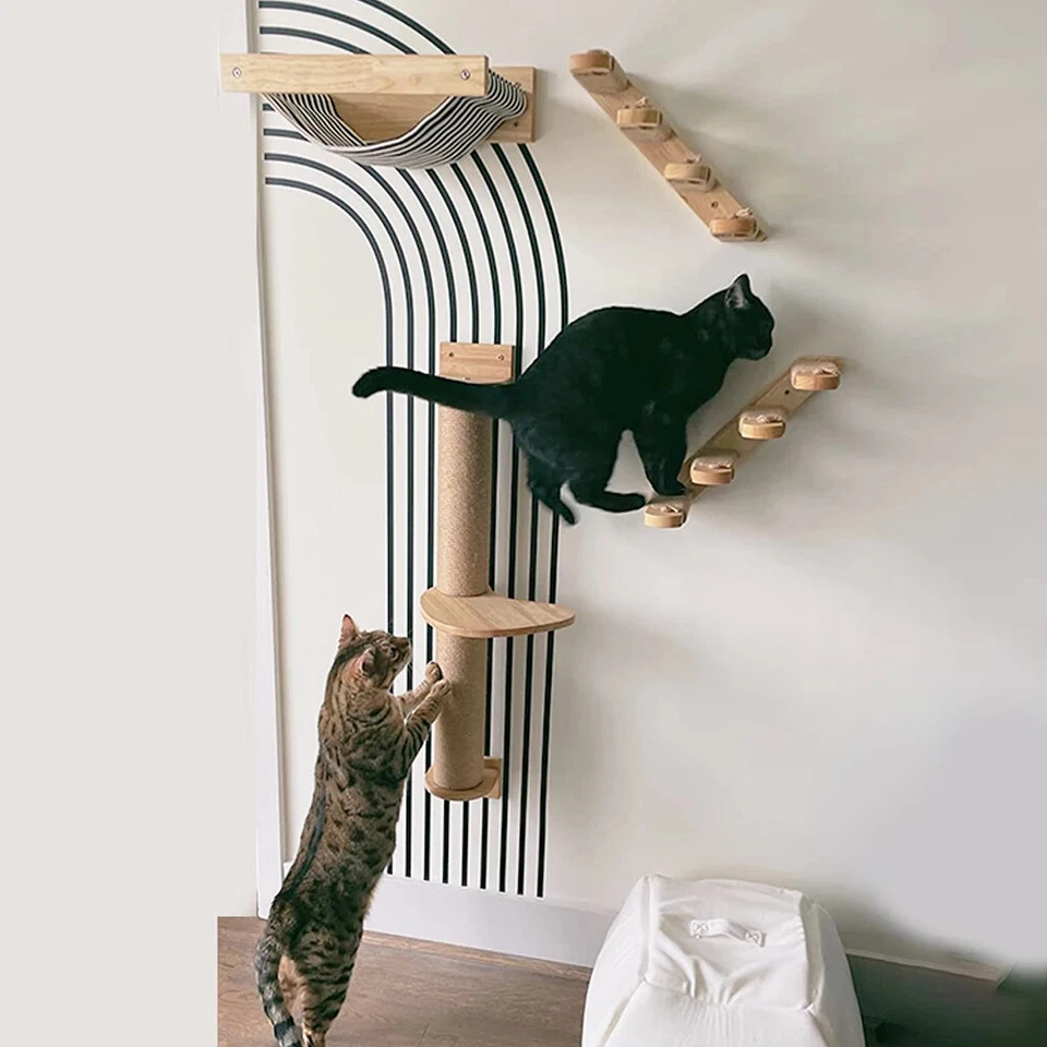 Cat Wall Climbing Shelf Wall Mounted Steps Stairway with Sisal Rope Scratching - Image 4 of 4