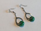 Beautiful Round Green Jade Dangle Earrings,9mmx9mm, New, Cute and Chic in Silver — photo 2