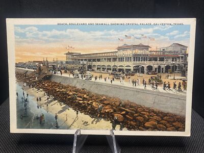 POSTCARD: ￼ Beach Boulevard And Seawall Crystal Palace Galveston Texas J13 ￼