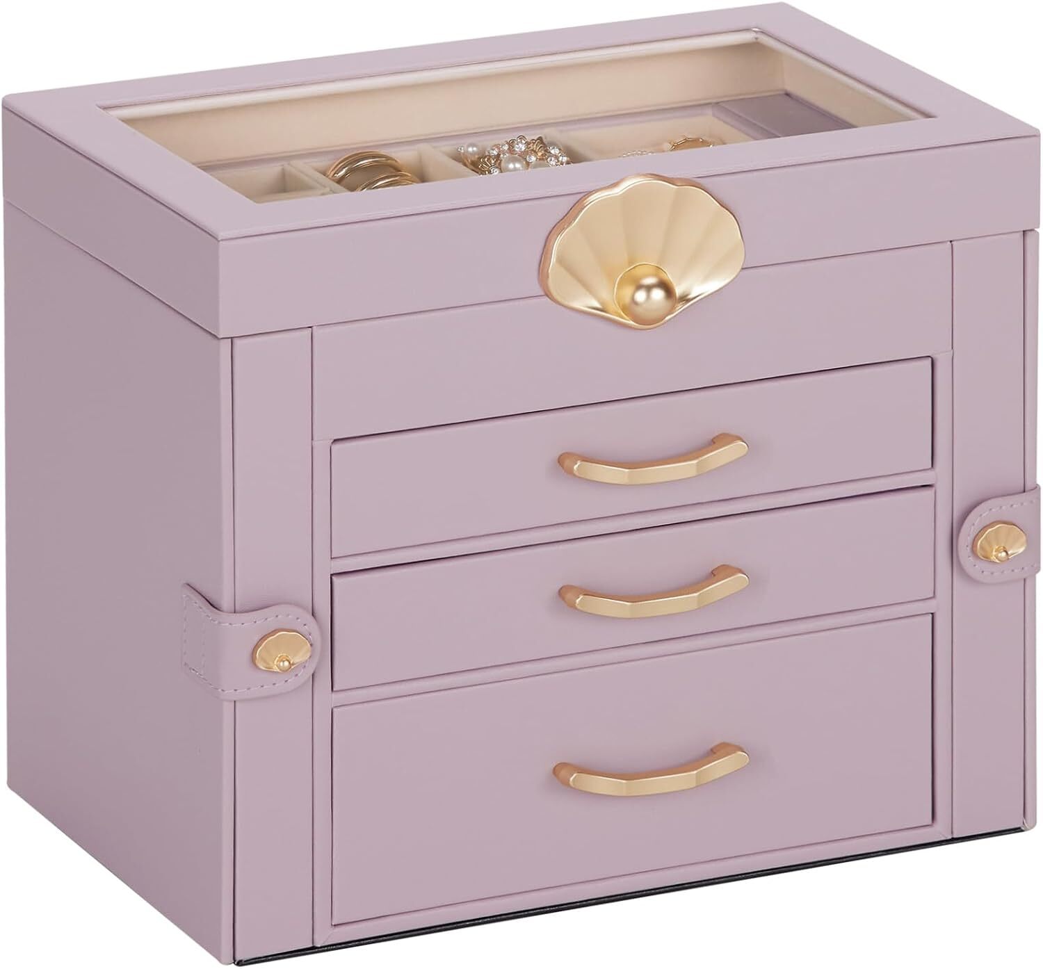 Grey Purple Jewelry Box with 3 Drawers for Earrings Necklace Organizer-image