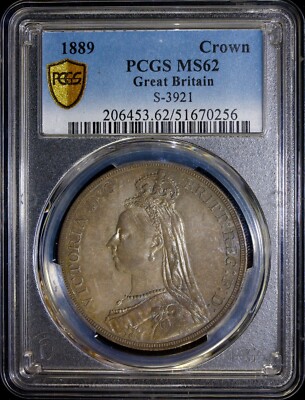 1889 Great Britain 1 Crown Large Silver Coin PCGS MS62 Beautiful