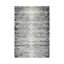 6' x 9' Black Wool and Silk Hand Knotted Striae Design Oriental Rug R75285