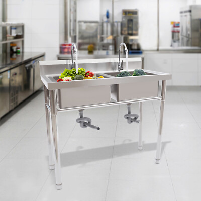 Commercial Sink Stainless Steel Catering Basin Kitchen Table Bowls Drainer L/M/S