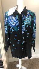 NWT Vtg BOB MACKIE M Wearable Art 100 SILK Black Blue HYDRAGEA TOP JACKET Flora