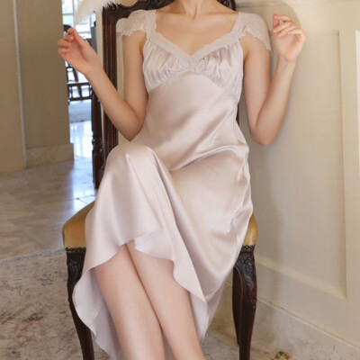 Lady Faux Silk Satin Lace Dress V Neck Slim Underdress Chemise Home Thin Dress | eBay Lady Faux Silk Satin Lace Dress V Neck Slim Underdress Chemise Home Thin Dress | eBay