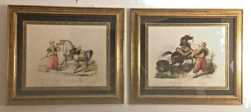 Araber Männer mit Pferden 2 Original Periode handkolorierte Auquatints um 1850, gerahmt - Bild 3 von 19