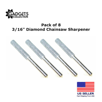 8pc 3/16'' Diamond Chainsaw Sharpener Burr Bit File 120 Grit Dremel Rotary Tool