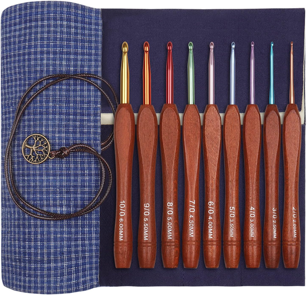 Holzgriff HäKelnadel Set, 9 StüCk Ergonomische HäKelnadeln Mit SchöN Tasche FüR-image