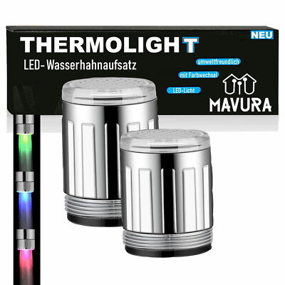 THERMOLIGHT LED Wasserhahn Aufsatz Licht Küche Bad Thermosensor 3 Farben [2er]