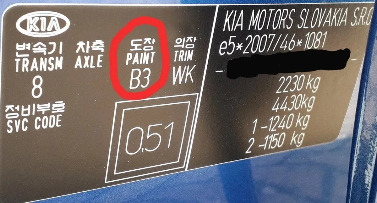 TODOS LOS CÓDIGOS DE COLOR KIA PINTURA ACRÍLICA RETOQUE COCHE SPRAY Y PINCEL