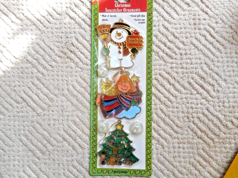 New Design 3 Winter Christmas SUNCATCHER ORNAMENTS Hang or Suction Cup NIP