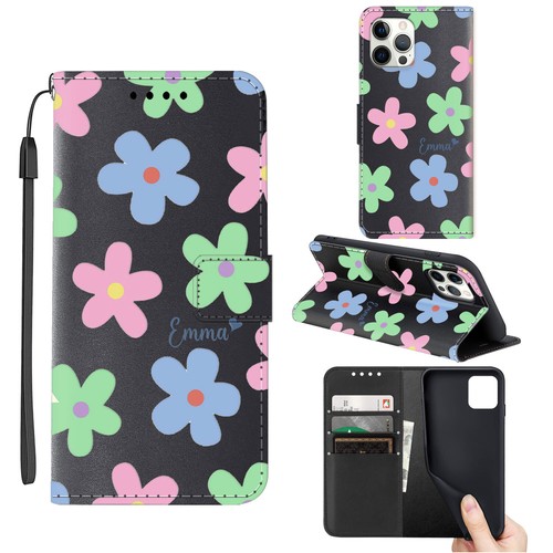 Flower Personalized Wallet Case Leather Cover For iPhone 16 Pro Max 14 13 12 15 - Picture 77 of 108