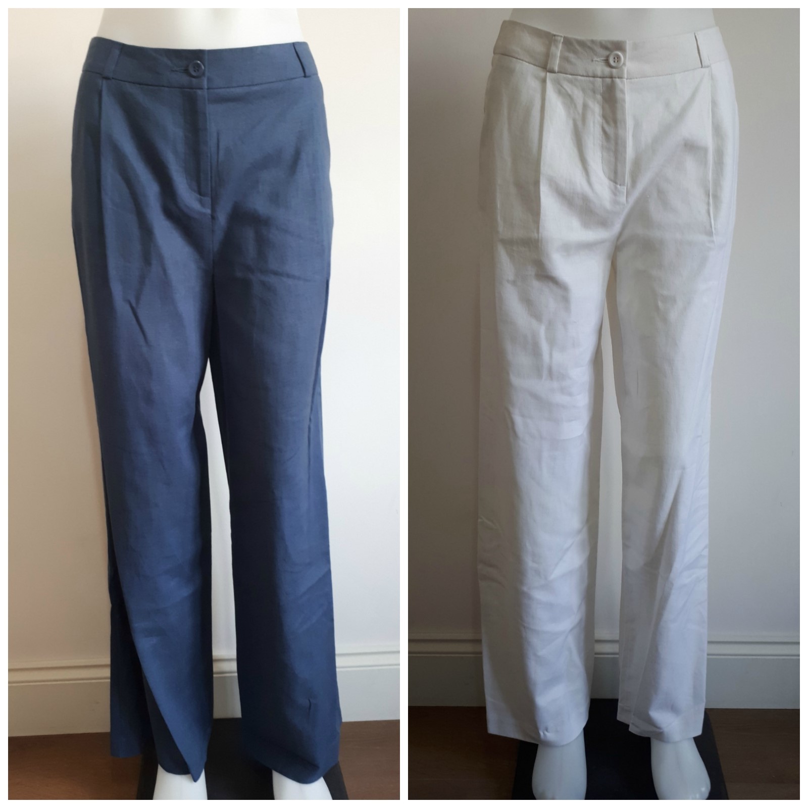 ALTRA Ex M&S Wide Leg Linen Trous WHITE BLUE Size 10 18 Leg 30"