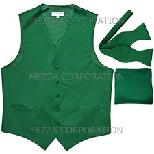 New Men's emerald green vest Tuxedo Waistcoat self tie bow tie and hankie set