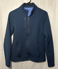 Peter Millar Women's Full Zip Quilted Golf Jacket Sz Sm Navy Striped Long Sleeve