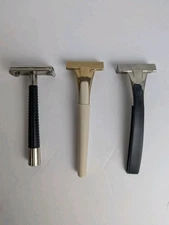 Lot Of 3 Vintage Schick Safety Gold Black Silver Razors 50s