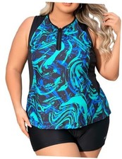 Plus Size Tankini Swimsuits for Women Zippered Two Piece with 18 Plus Green