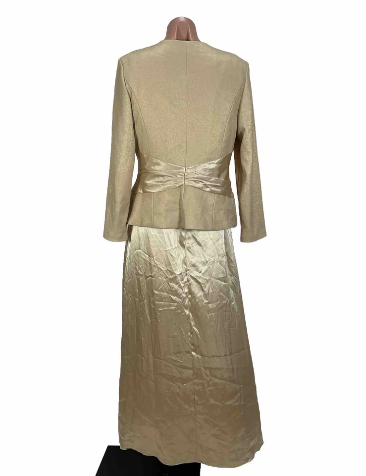 Maxi Vestido Patra 2 Piezas Satinado Metálico Chaqueta Formal Dorado 8 Madre de la Novia Foto 2 de 4