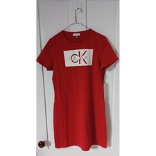 Orange Gold Text Calvin Klein Logo Short Sleeve T-Shirt Dress