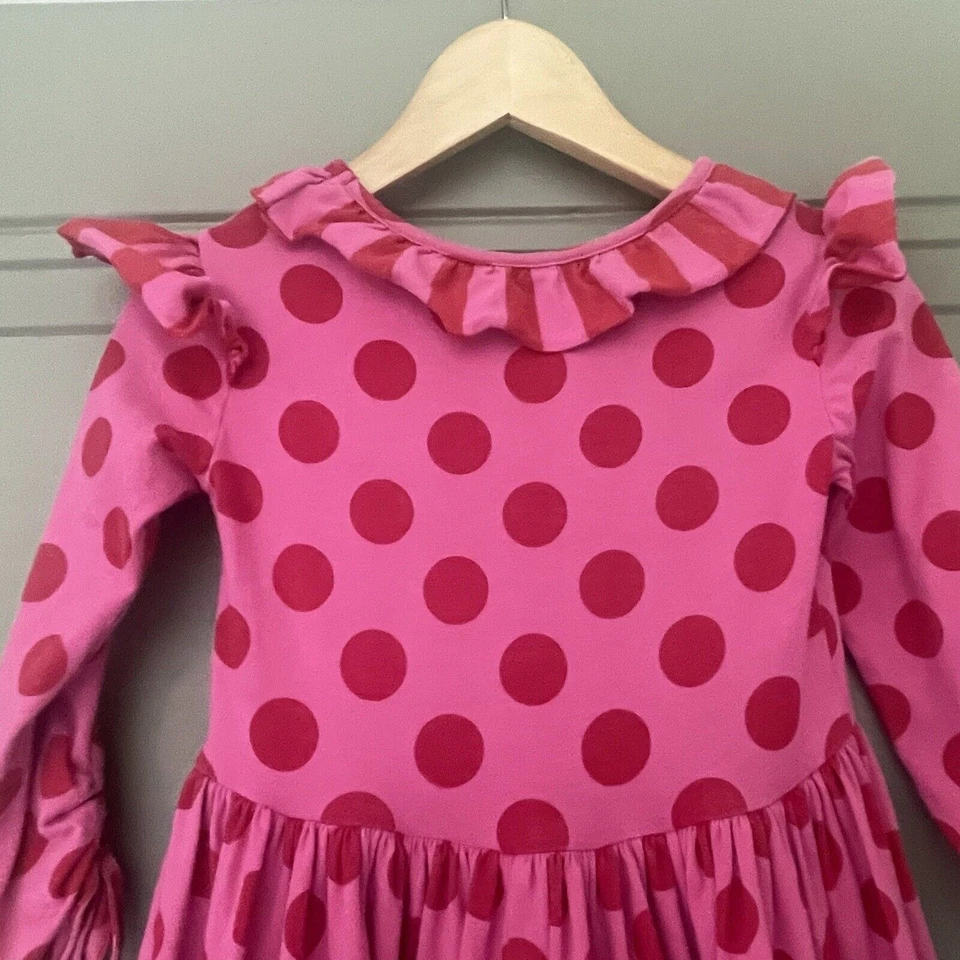 Vestido Mostaza Pastel Rosa y Rojo Lunares Volantes Flora Bustle 2T 2 3 3t Foto 4 de 4