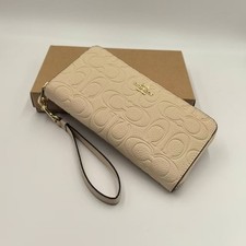NEW Coach Long Zip Around Wallet In Signature Canvas CCL35 Powder oatmeal