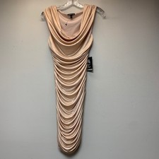 Express Bodycon Dress Womens Small Rose Gold NEW Ruched Metallic Cowl Neck Mini