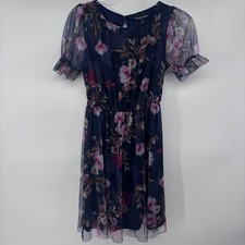 Candalite Petite Floral Mesh Dress Women's PS Petite Short Sleeve Party Cocktail