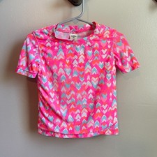 OshKosh B'gosh 3T Rash Guard  Bright Pink Heart Print Lined Swim Shirt