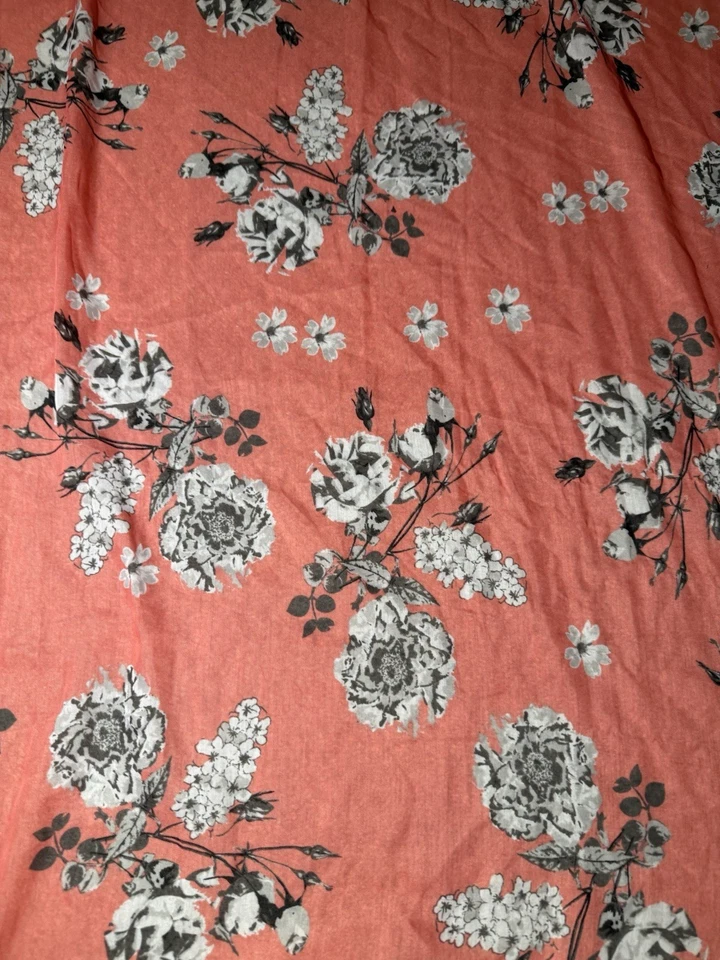 Floral Watercolor Scarf Wrap Sheer Rectangle Shawl  Coral Peach w Gray Accents - Image 4 of 4