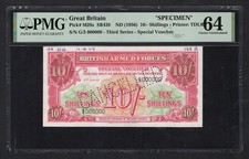 Great Britain 10 Shillings ND(1956) PM28s  Specimen  UNC Grade 64 Top Pop