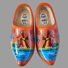 Orange Wooden Clogs 16cm Hand Painted Windmill Holland Souvenir Shoes Size 28