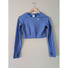Gymshark Vital Seamless Long Sleeve Crop Top Blue Marl L Active Workout Athletic