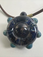 Lampwork Glass Focal Bead Handmade Necklace on Brown Waxed Leather Cord 24"