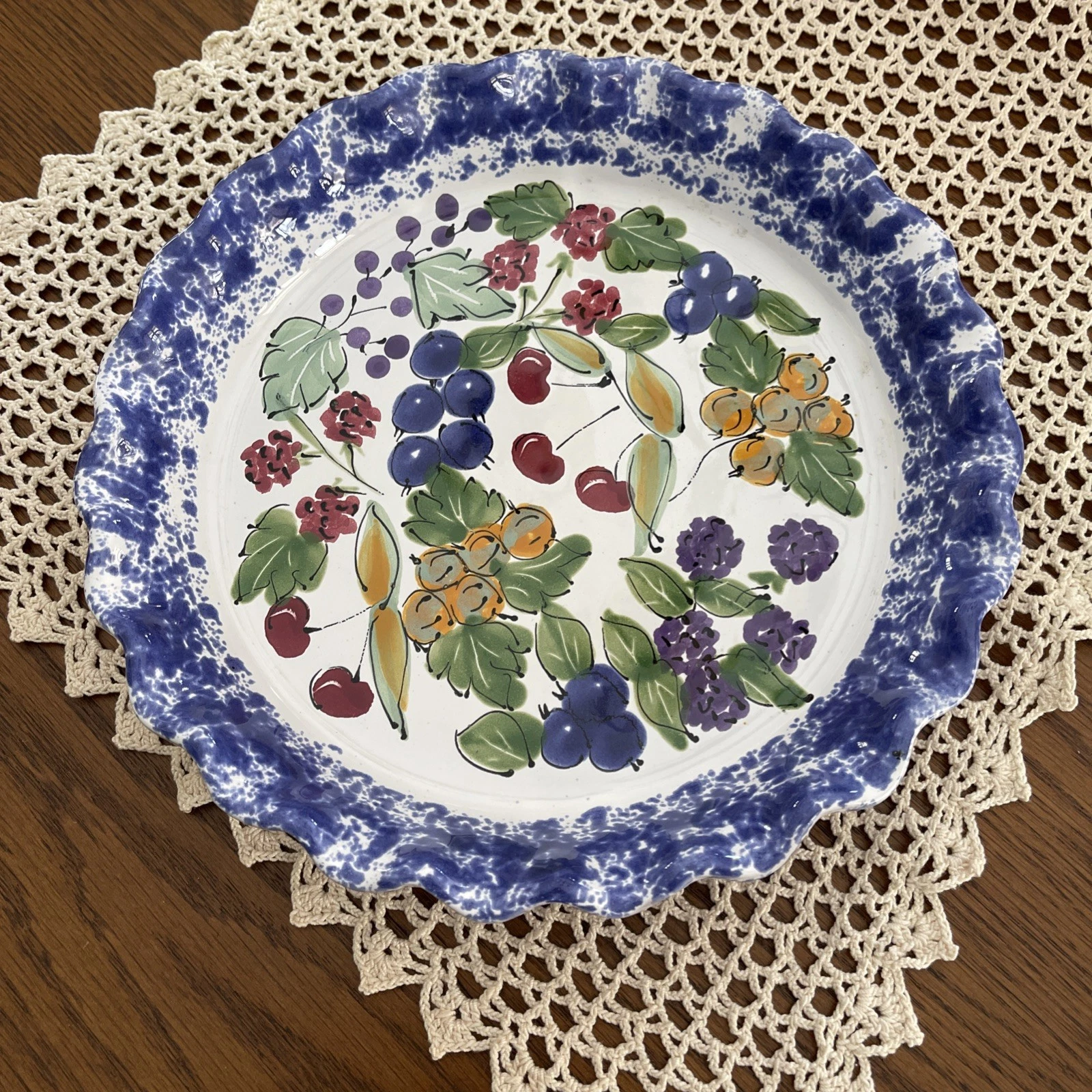 Mesa international bakeware Pie plate (Fruit and berries) Handpainted signed