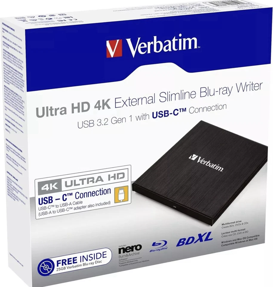 Verbatim 4K UHD Blu-ray Burner External Drive BU40N/UD04 LG MakeMKV LibreDrive - Image 3 of 4