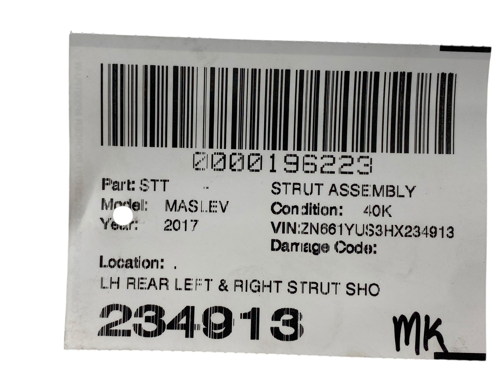 2017-2022 MASERATI LEVANTE LH REAR LEFT & RIGHT STRUT SHOCK ABSORBER SET (2) 40K