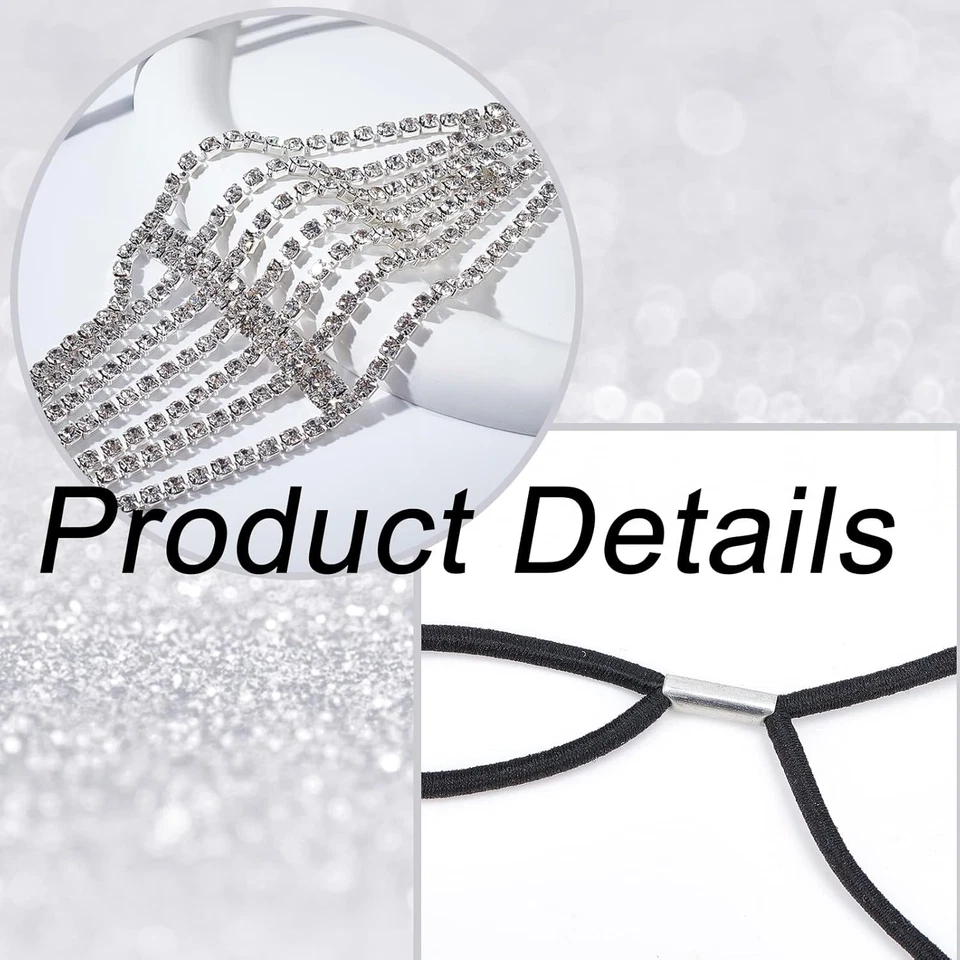 Catena Con Testa Di Strass in Argento, Fascia in Cristallo Elastico Multistrato  - Immagine 4 di 4