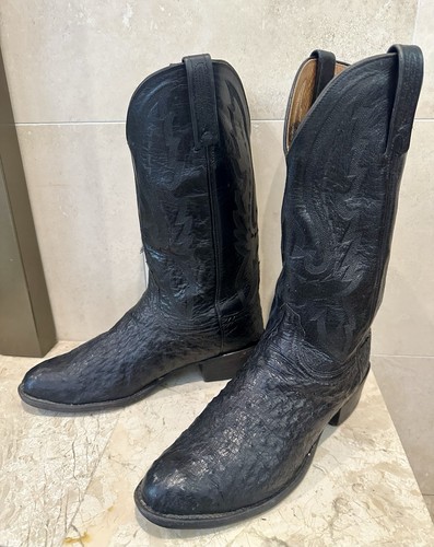Lucchese 2000 Black Smooth Ostrich Leather Boots Size 10EE Western Mens - Picture 4 of 16